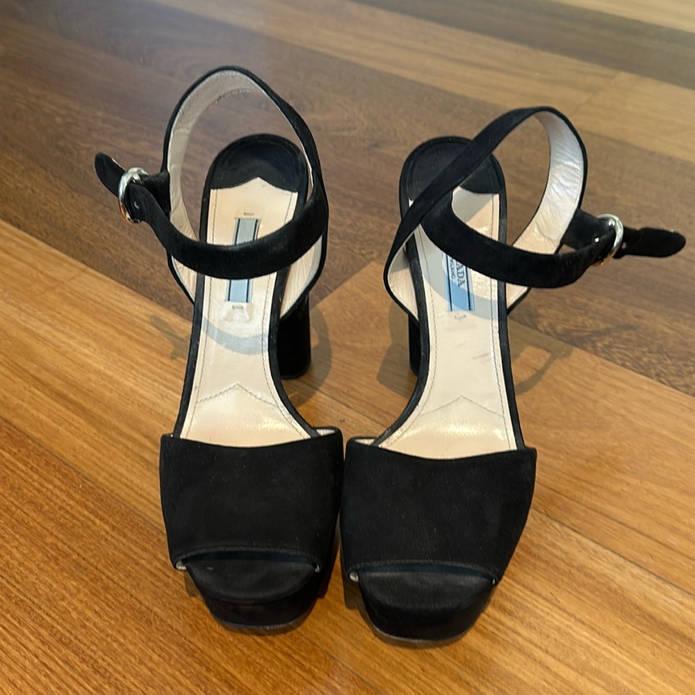 Prada Black Suede Platform Sandals